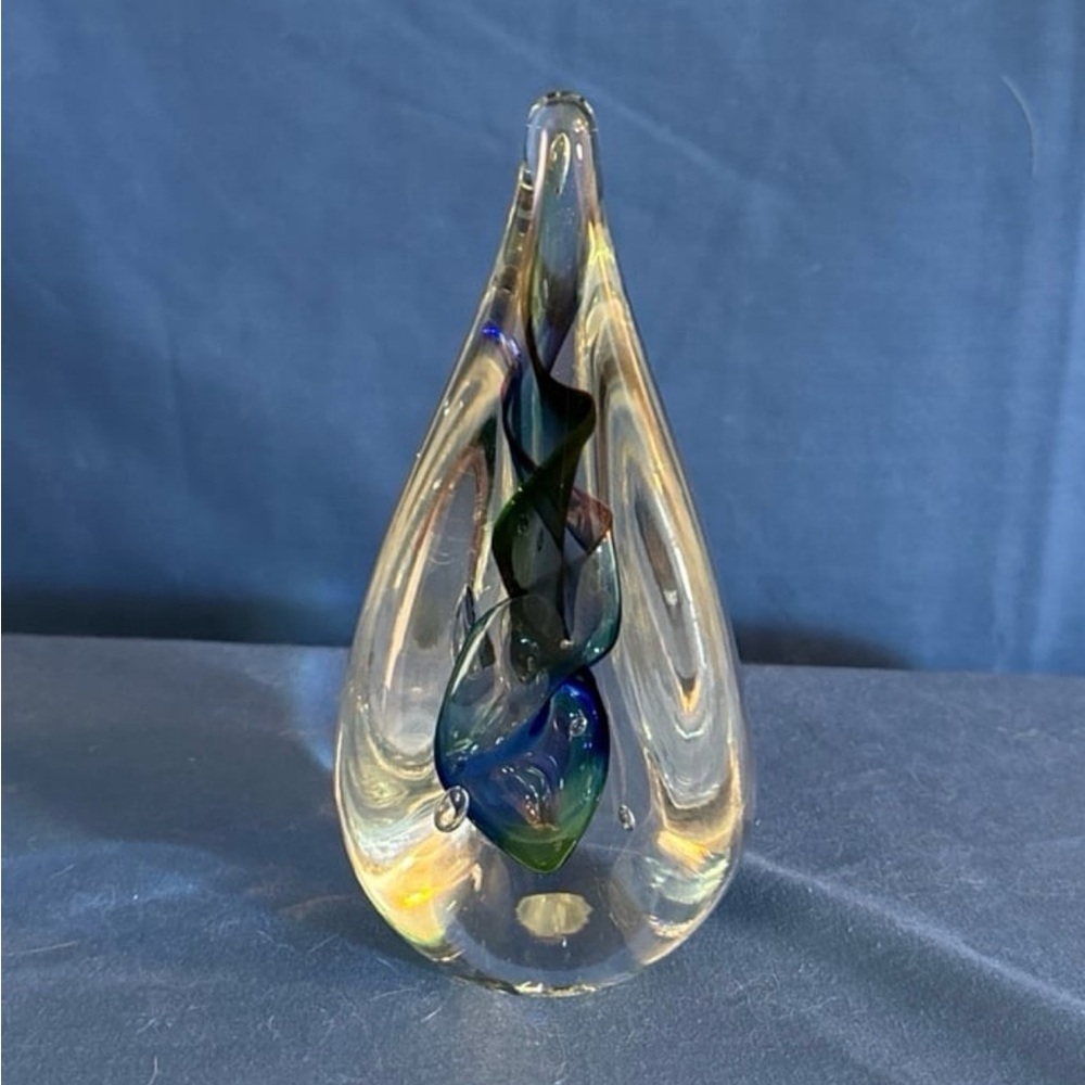 Rain Drop Art Glass Adam Jablonski Signed AJ Crystal Paperweight